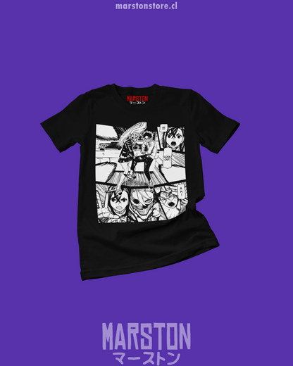 Polera blanca con diseño de Dandadan