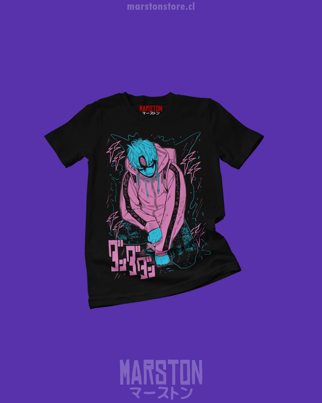 Polera negra Dandadan con diseño de Evil Eye