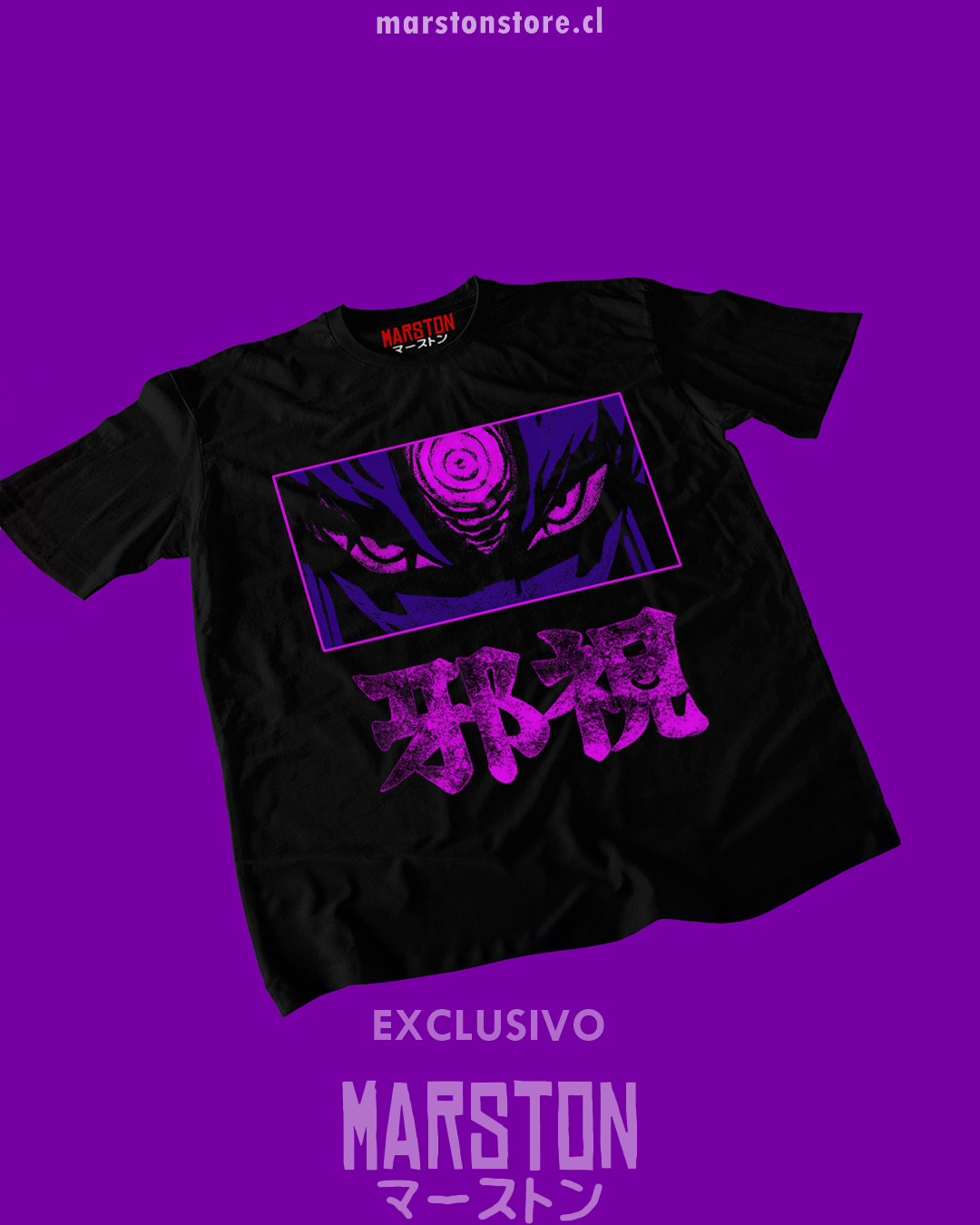 Polera negra Dandadan con diseño de Evil Eye
