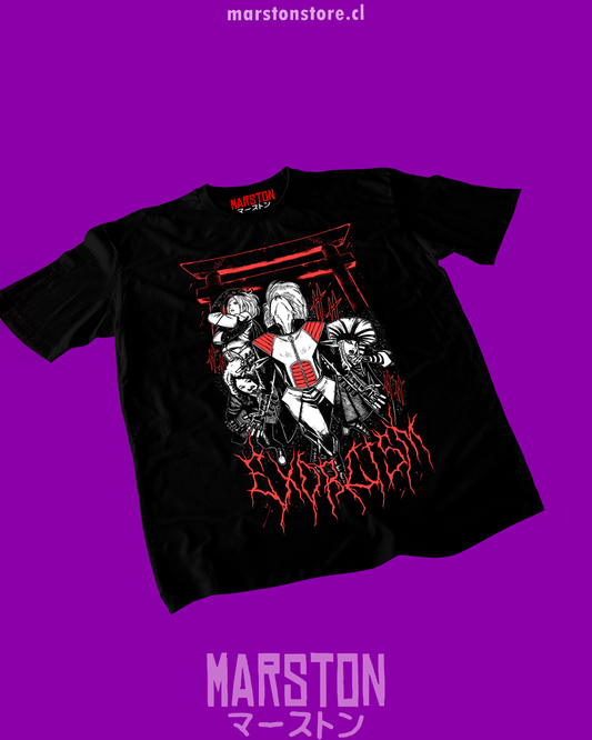 Polera negra Dandadan con diseño HAYASii