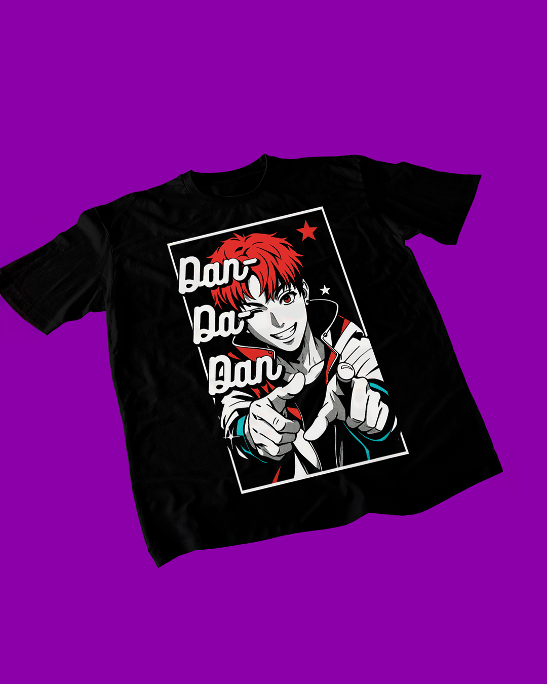 Polera negra Dandadan con diseño de Jiji