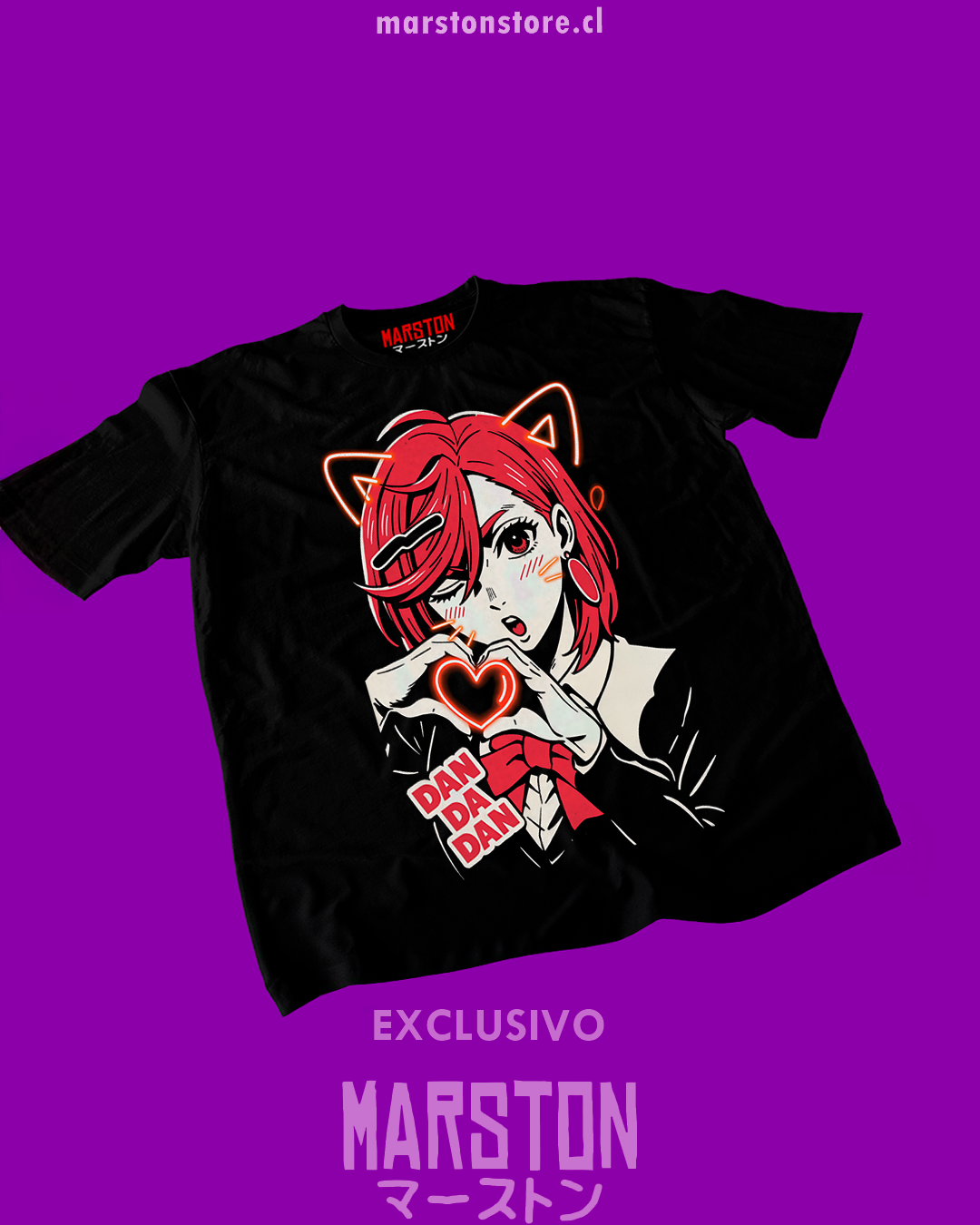 Polera negra Dandadan con diseño de Momo Ayase