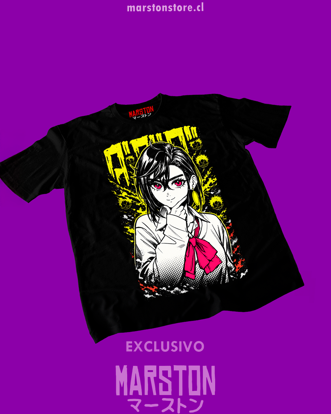 Polera negra Dandadan con diseño de Momo Ayase