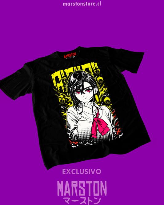Polera negra Dandadan con diseño de Momo Ayase