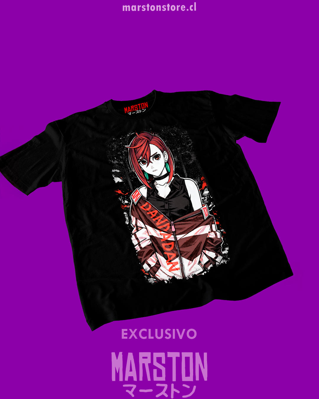 Polera negra Dandadan con diseño de Momo Ayase