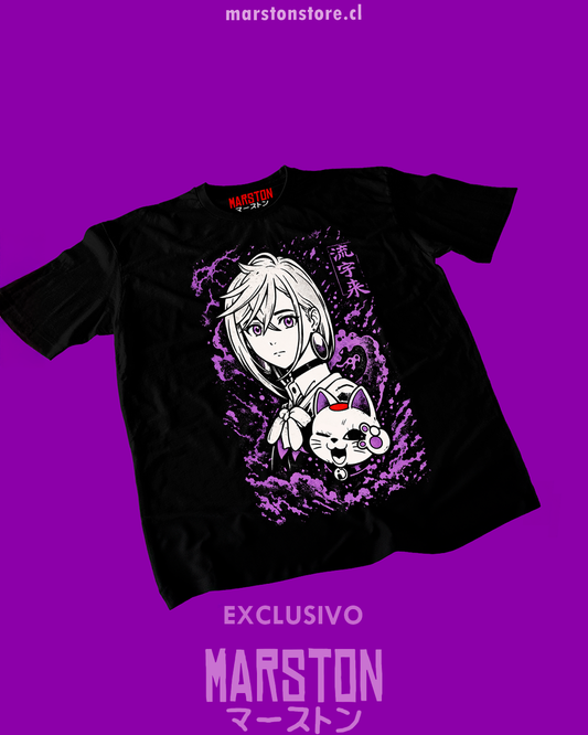 Polera negra Dandadan con diseño de Momo Ayase