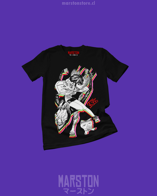 Polera negra Dandadan con Momo Ayase, Okarun y Turbo Granny