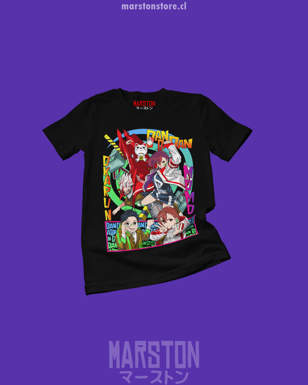 Polera negra con diseño de Dandadan