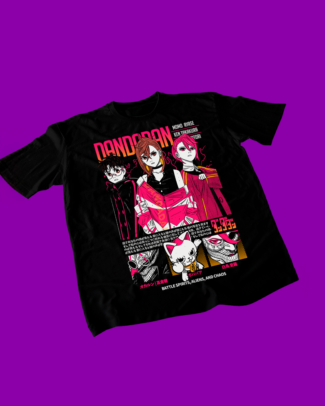 Polera negra con diseño de Dandadan