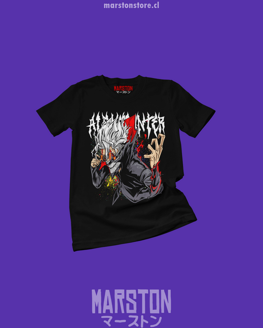 Polera negra Dandadan con diseño de Okarun