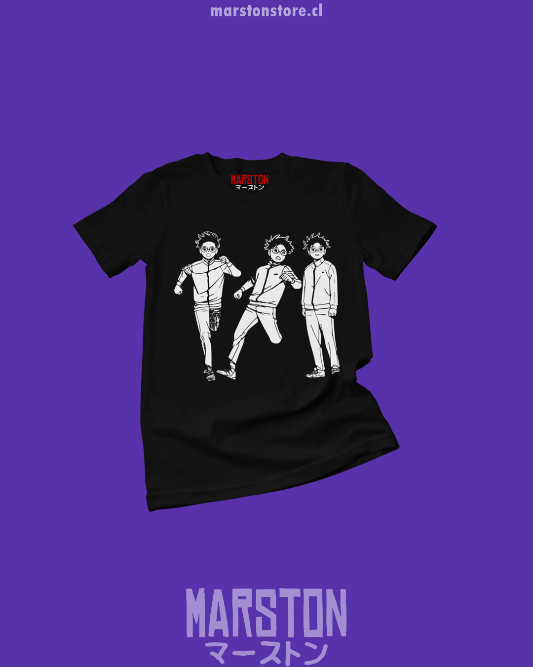 Polera negra Dandadan con diseño de Okarun