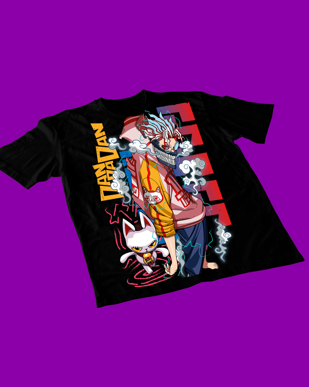Polera negra Dandadan con diseño de Okarun