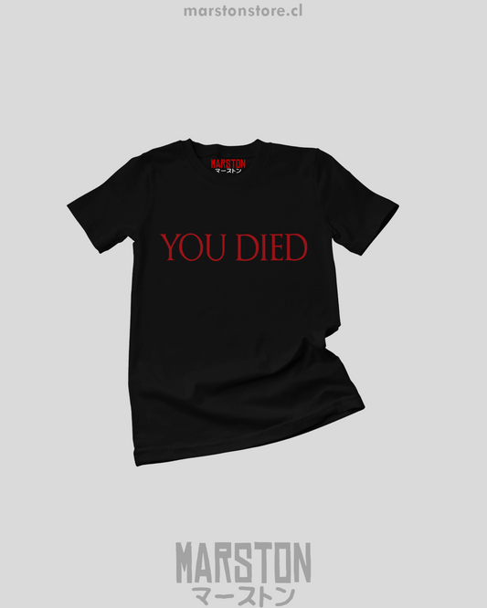 Polera negra Dark Souls con diseño You Died