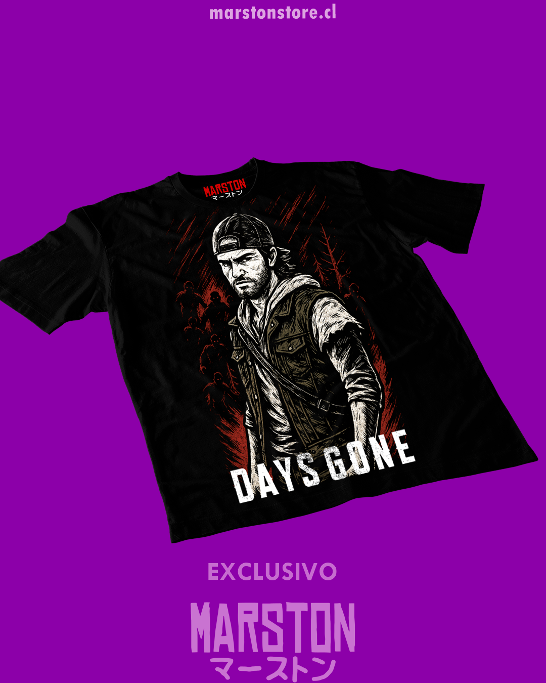 Polera negra con diseño de Days Gone