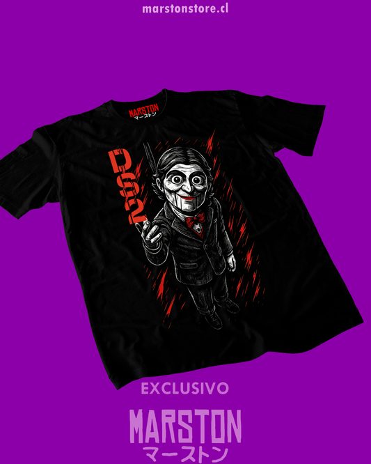 Polera negra Death Stranding con diseño de Dollman