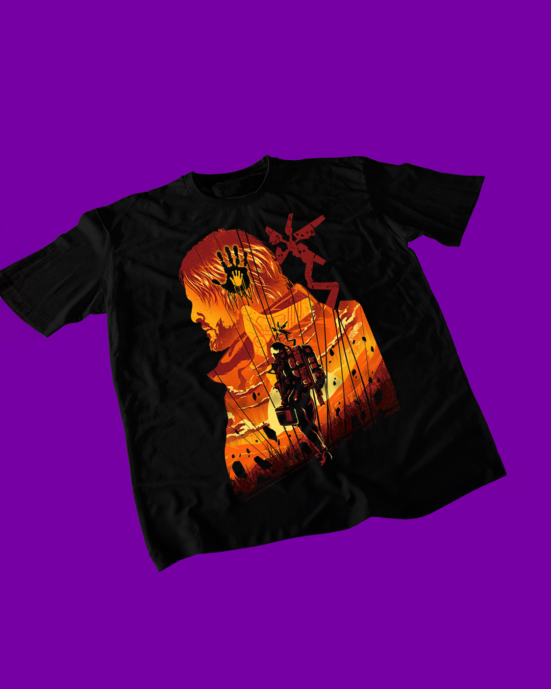 Polera negra con diseño de Death Stranding