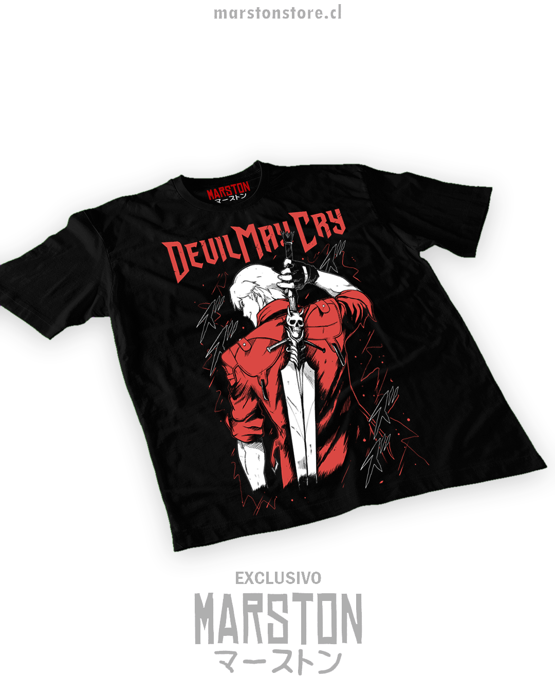 Polera negra Devil May Cry con diseño de Dante