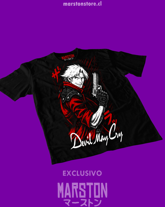 Polera negra Devil May Cry con diseño de Dante