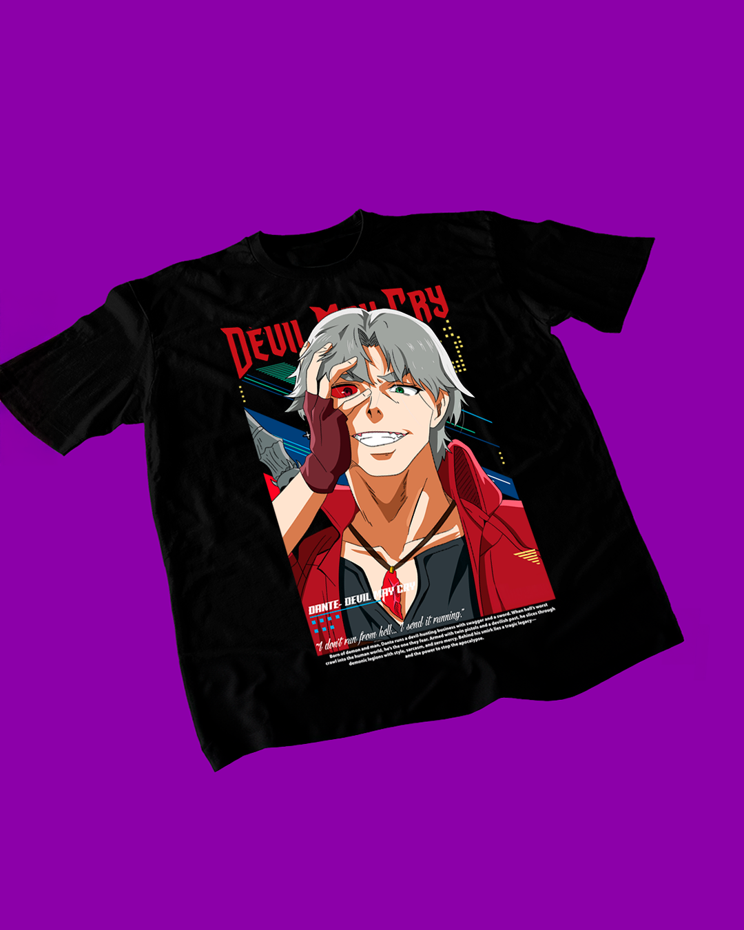 Polera negra Devil May Cry con diseño de Dante