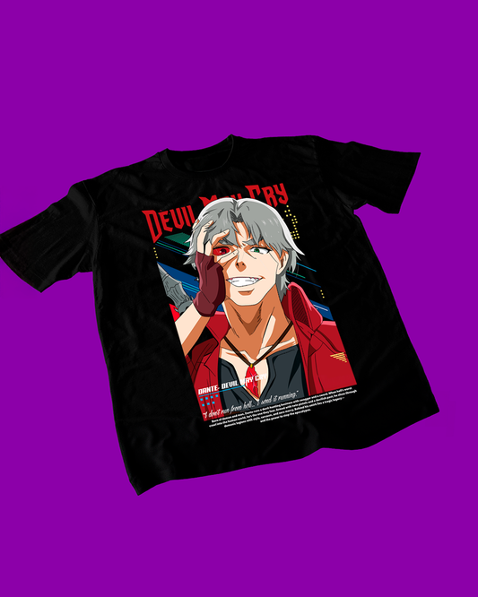 Polera negra Devil May Cry con diseño de Dante