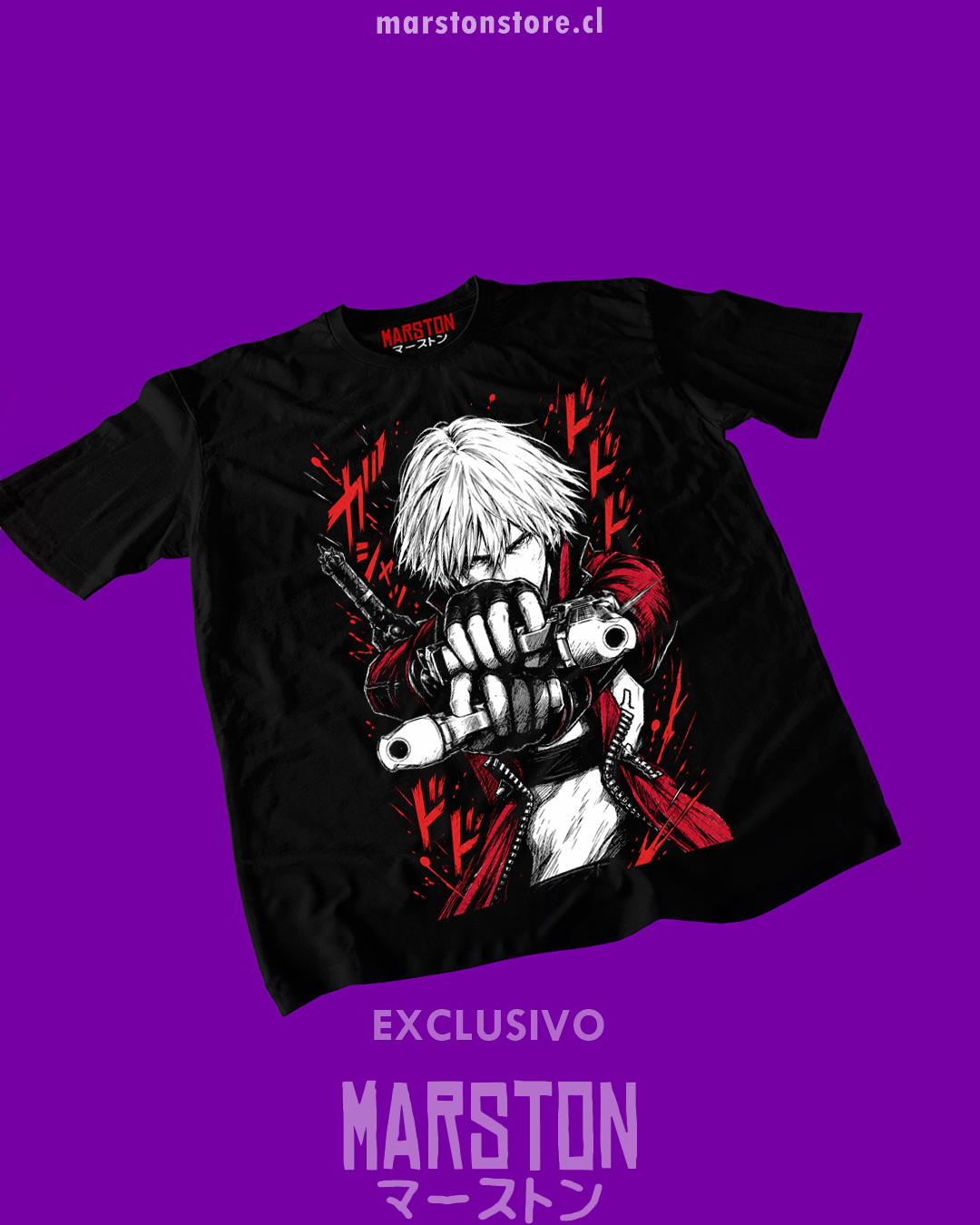 Polera negra Devil May Cry con diseño de Dante