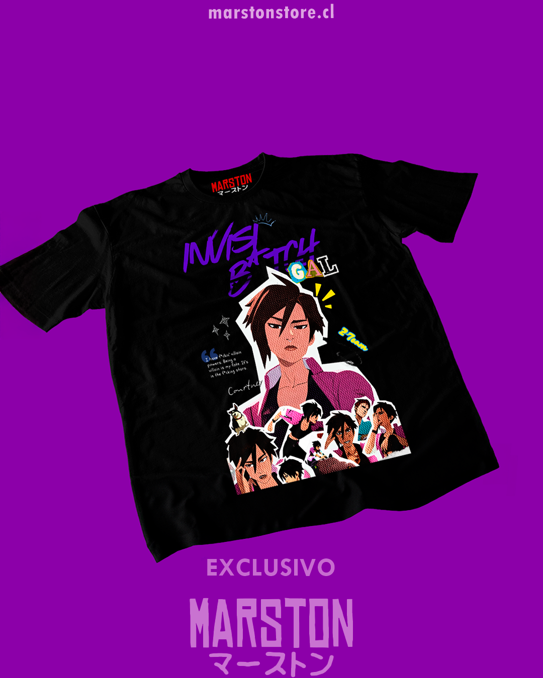 Polera negra Dispatch con diseño de Invisigal