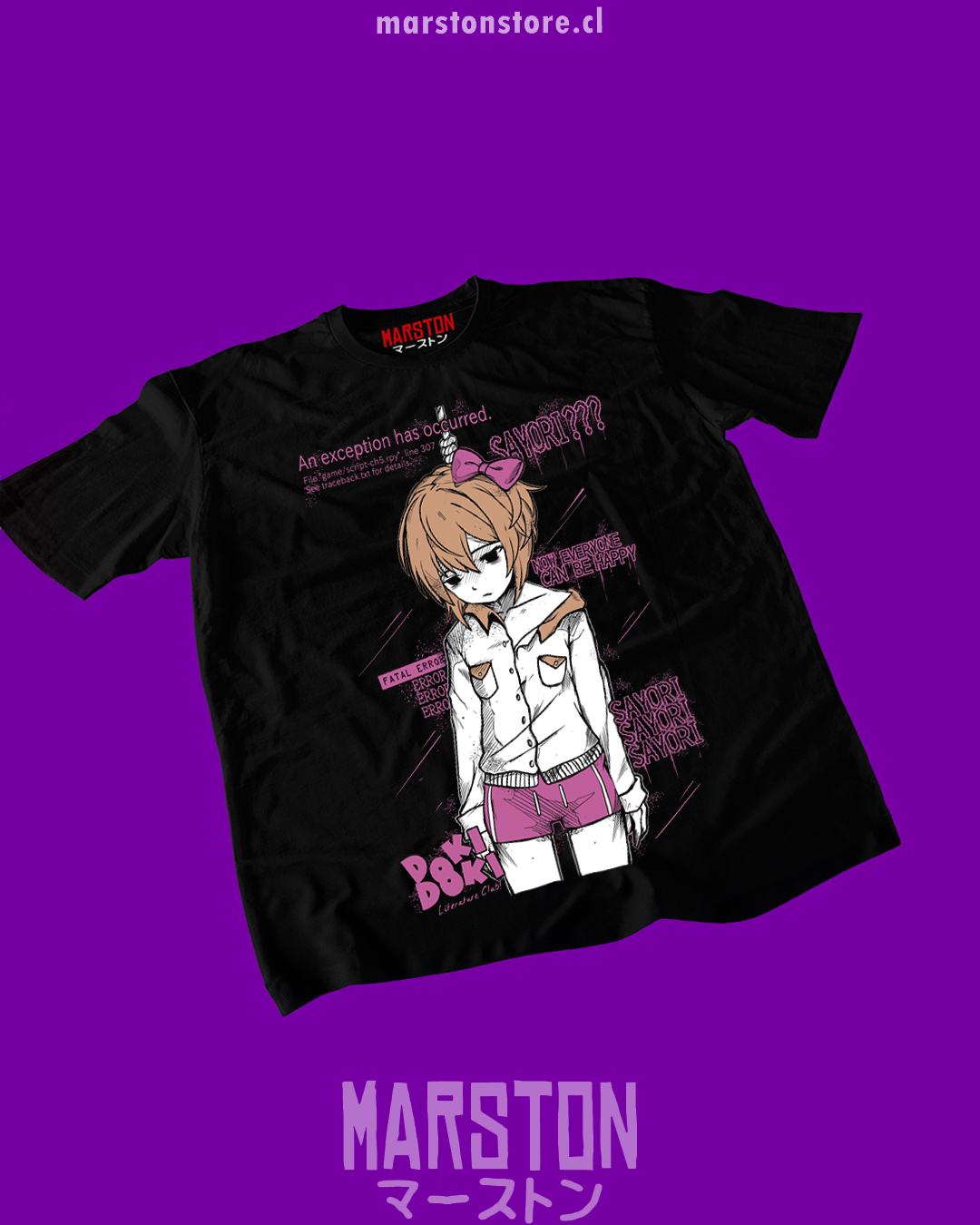 Polera negra Doki Doki Literature Club! con diseño de Sayori
