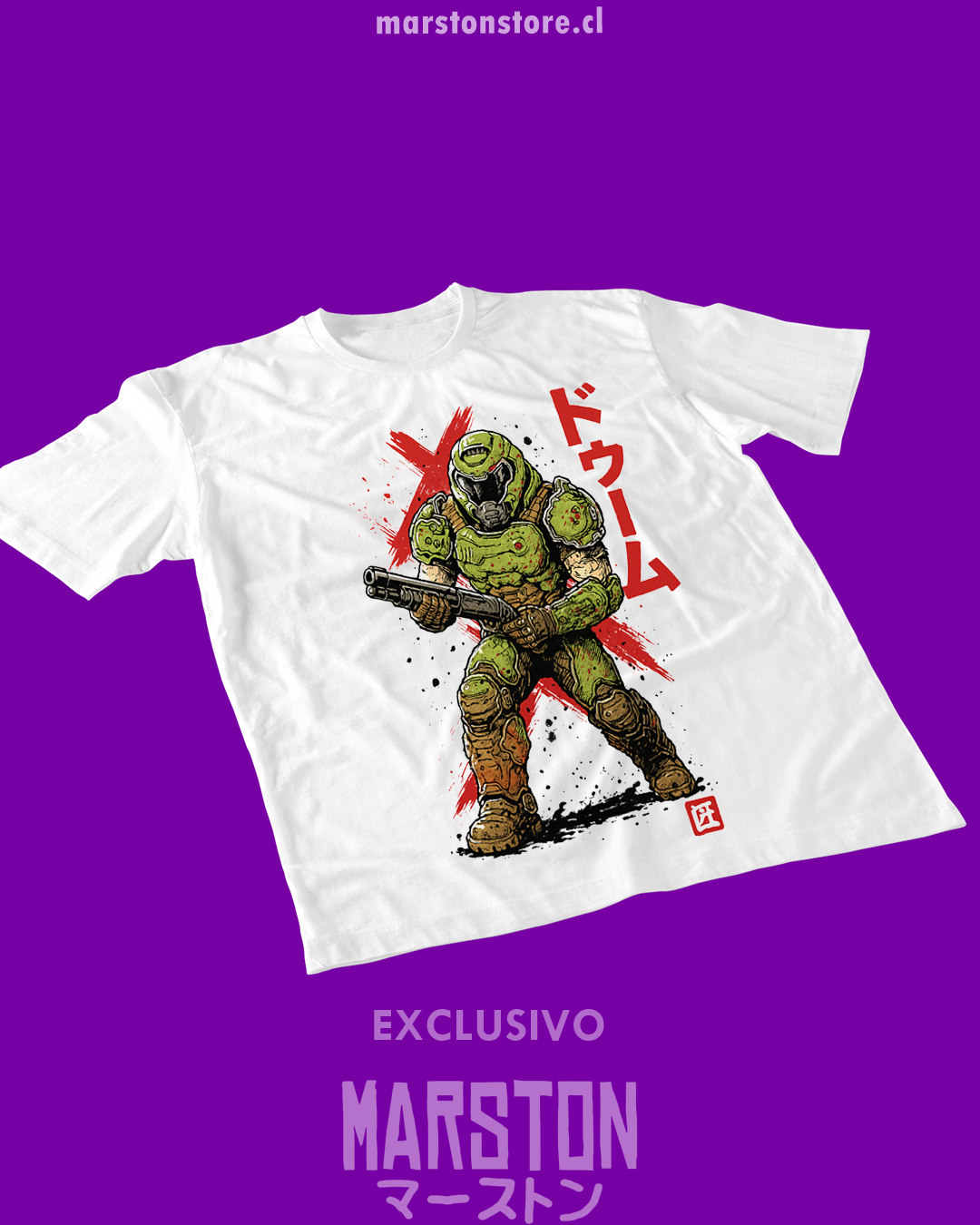 Polera blanca con diseño de Doom