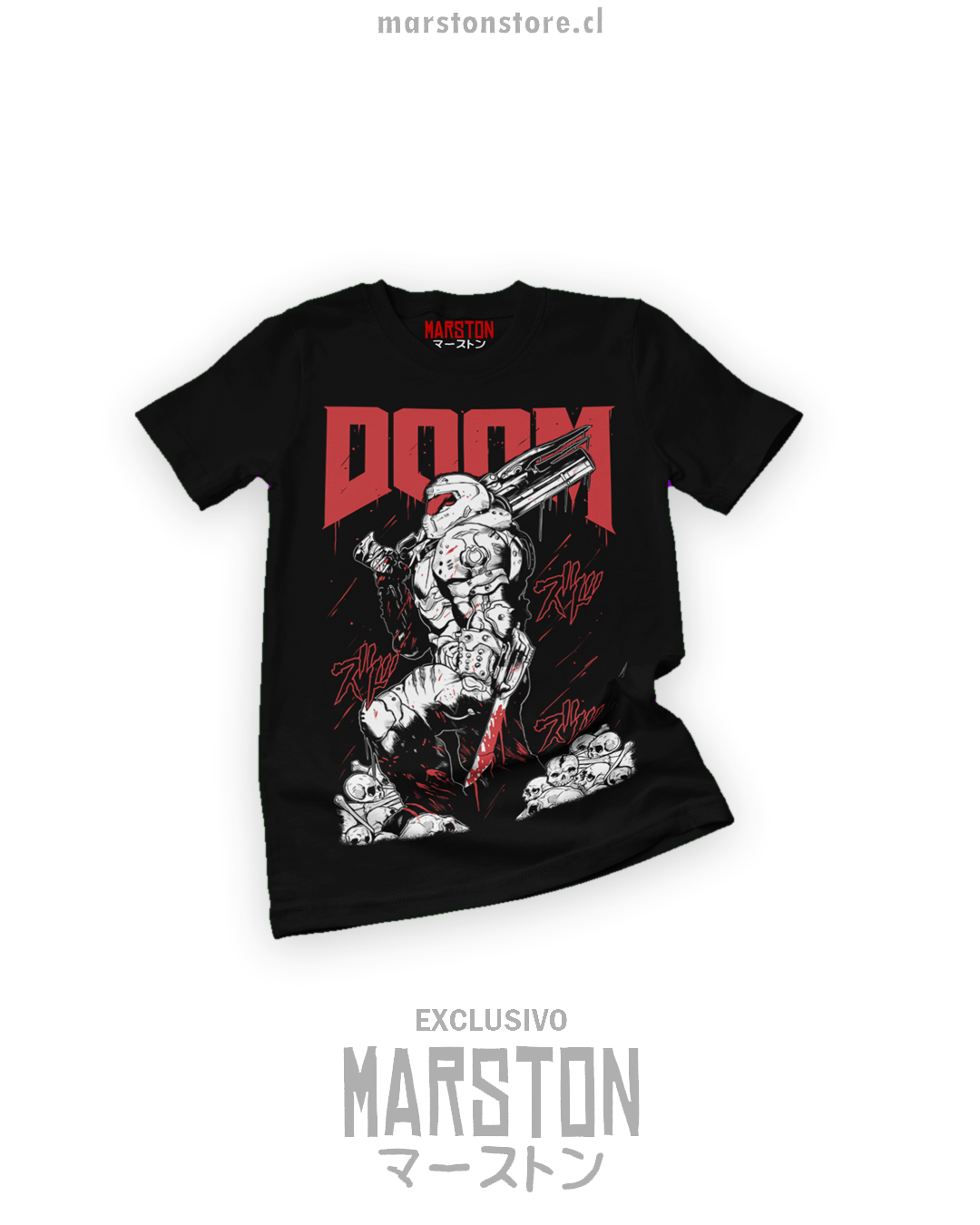 Polera negra con diseño de Doom