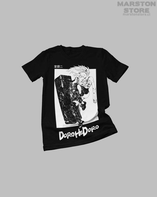 Polera negra Dorohedoro con diseño de Nikaido