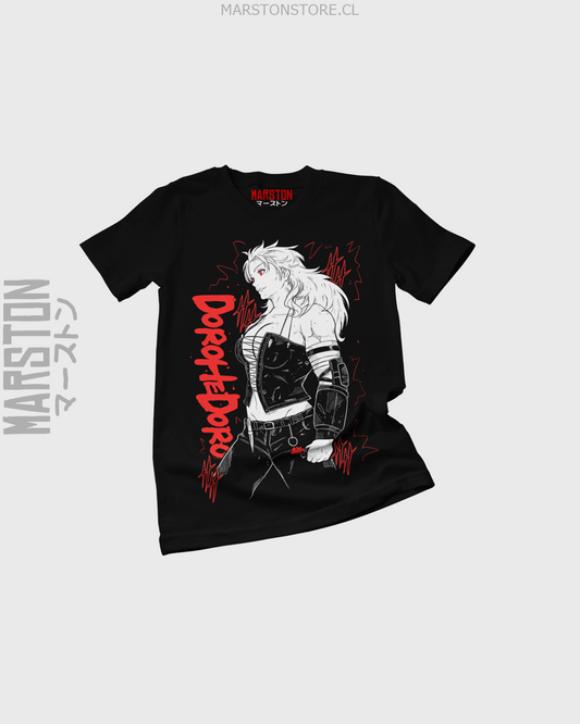 Polera negra Dorohedoro con diseño de Noi