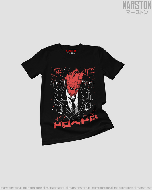 Polera negra Dorohedoro con diseño de Shin