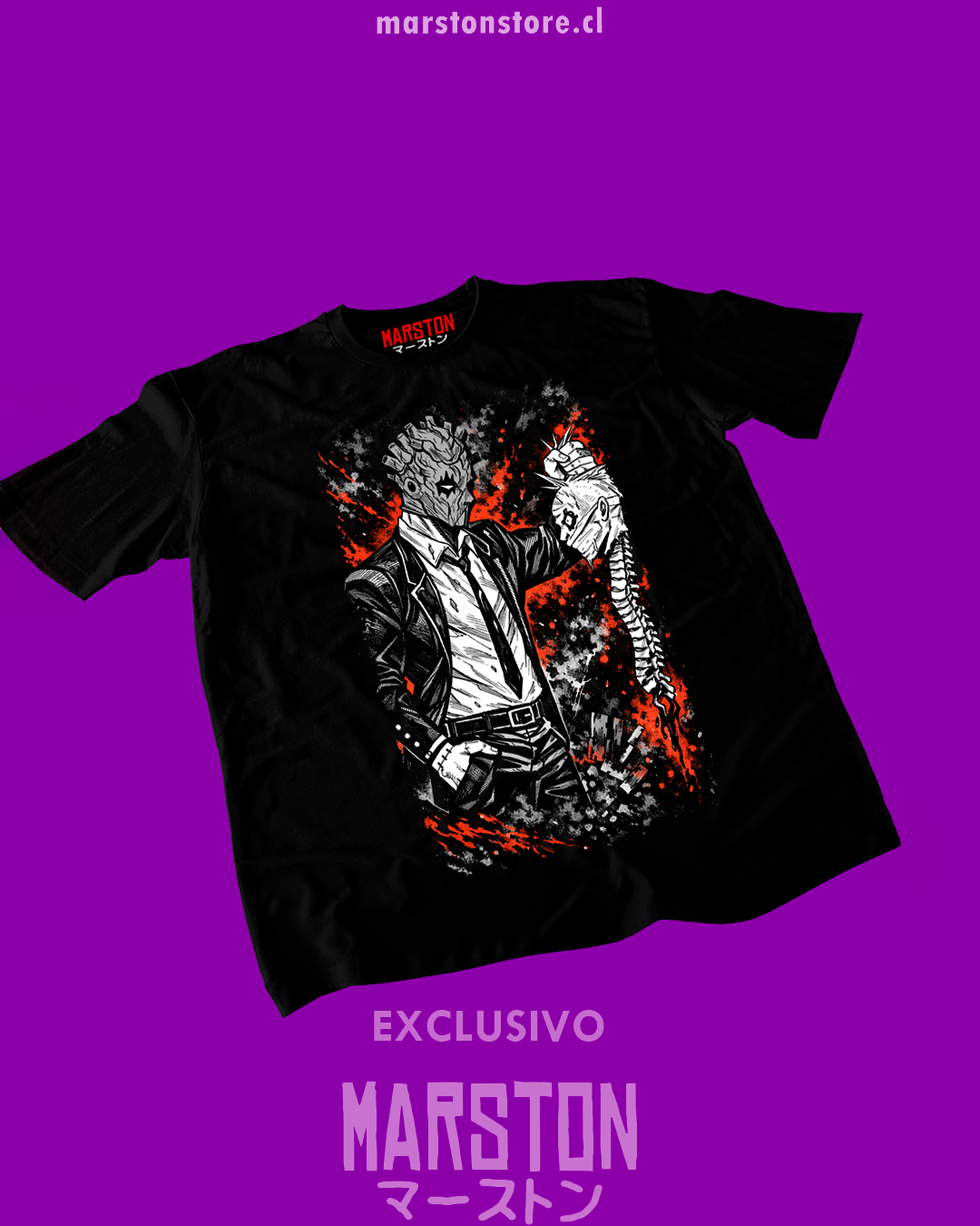 Polera negra Dorohedoro con diseño de Shin