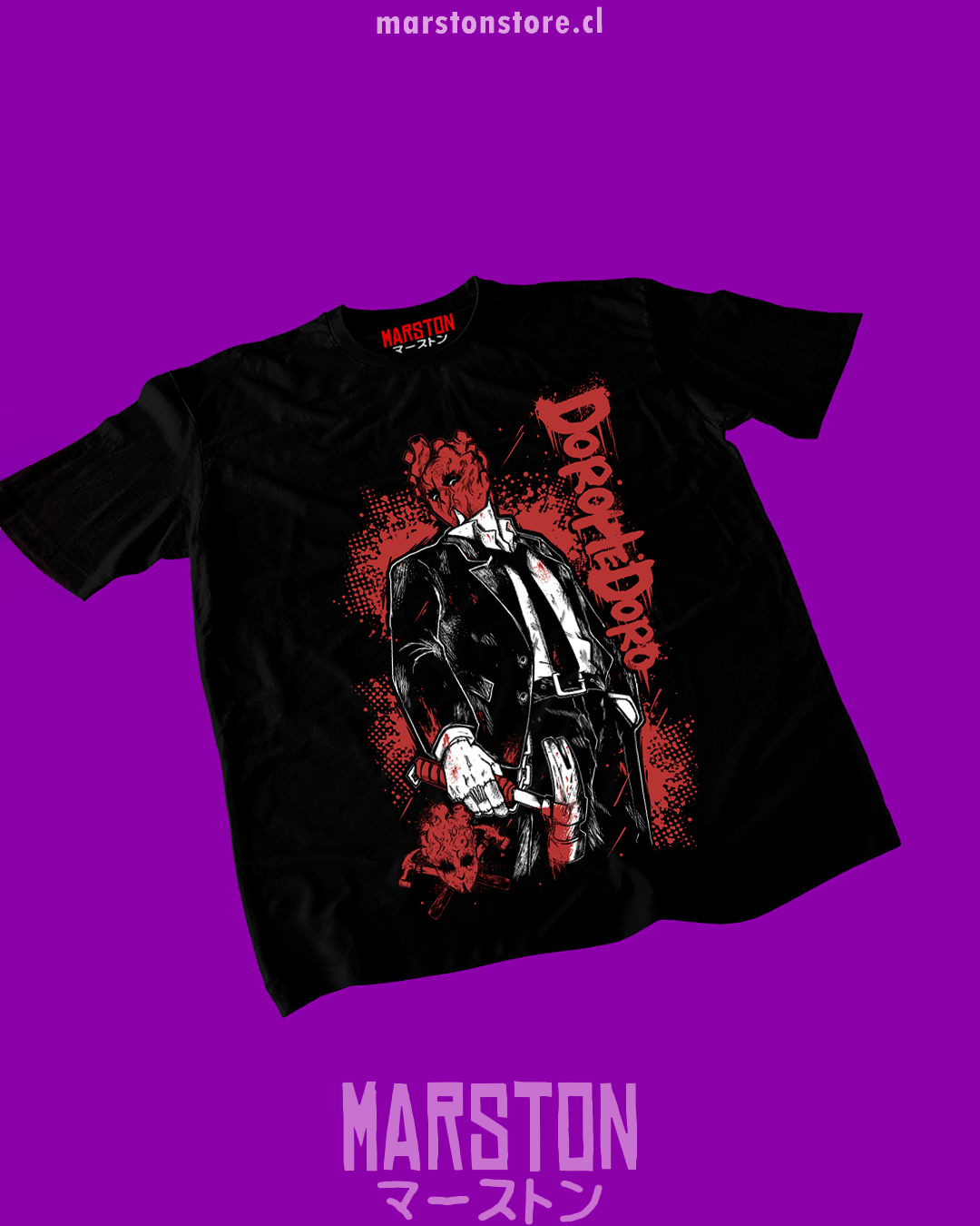 Polera negra Dorohedoro con diseño de Shin