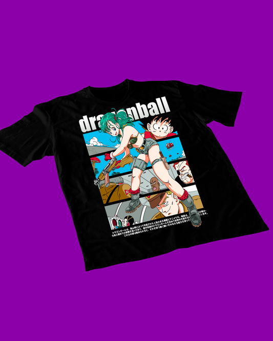 Polera negra Dragon Ball con diseño de Bulma