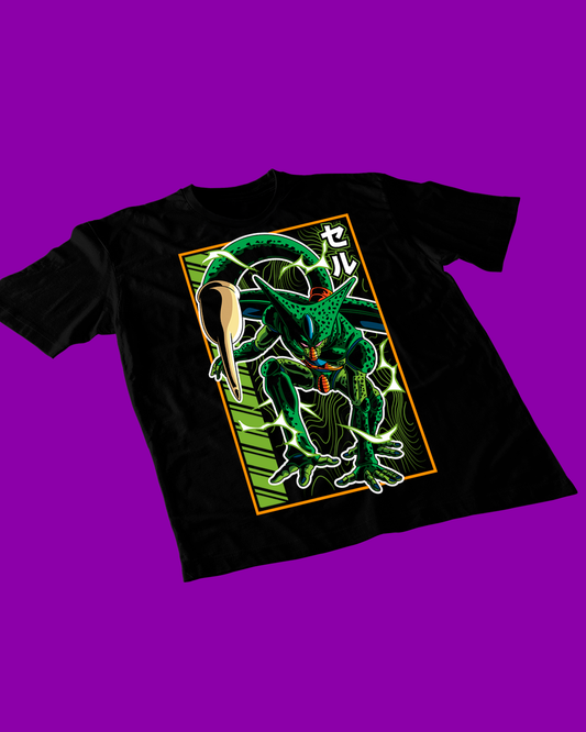 Polera negra Dragon Ball con diseño de Cell 1