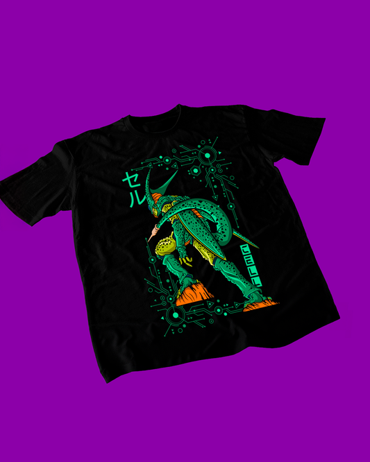 Polera negra Dragon Ball con diseño de Cell 1