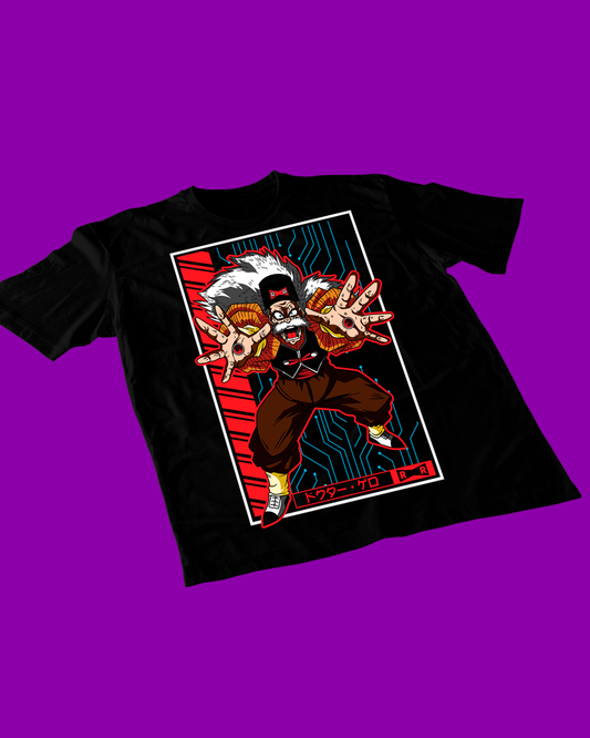 Polera negra Dragon Ball con diseño de Dr. Maki Gero