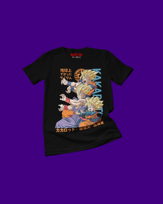 Polera negra Dragon Ball con Goku, Gohan y Goten