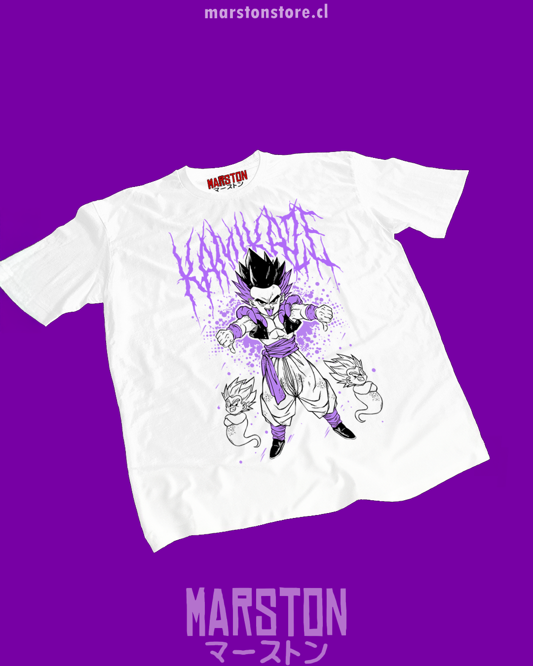 Polera blanca Dragon Ball con diseño de Gotenks