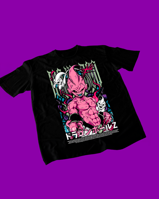 Polera negra Dragon Ball con diseño de Kid Buu