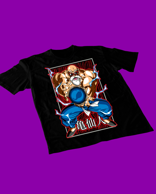Polera negra Dragon Ball con diseño de Maestro Roshi