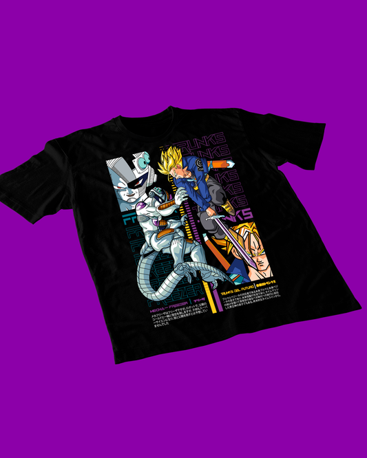 Polera negra Dragon Ball con diseño de Mirai Trunks