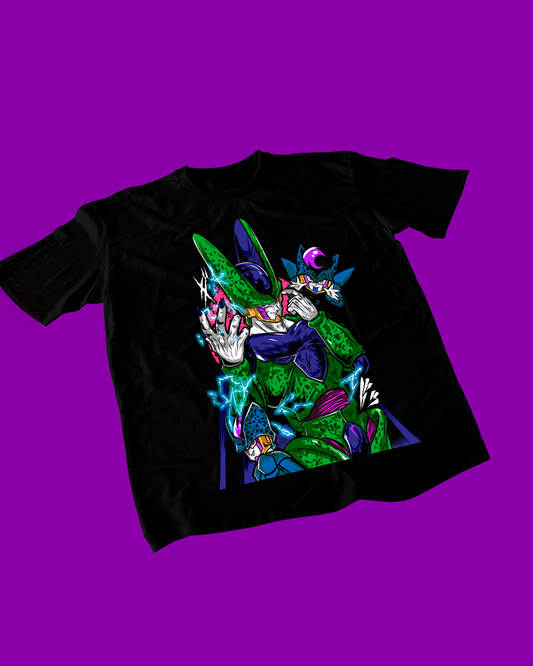 Polera negra Dragon Ball con diseño de Perfect Cell