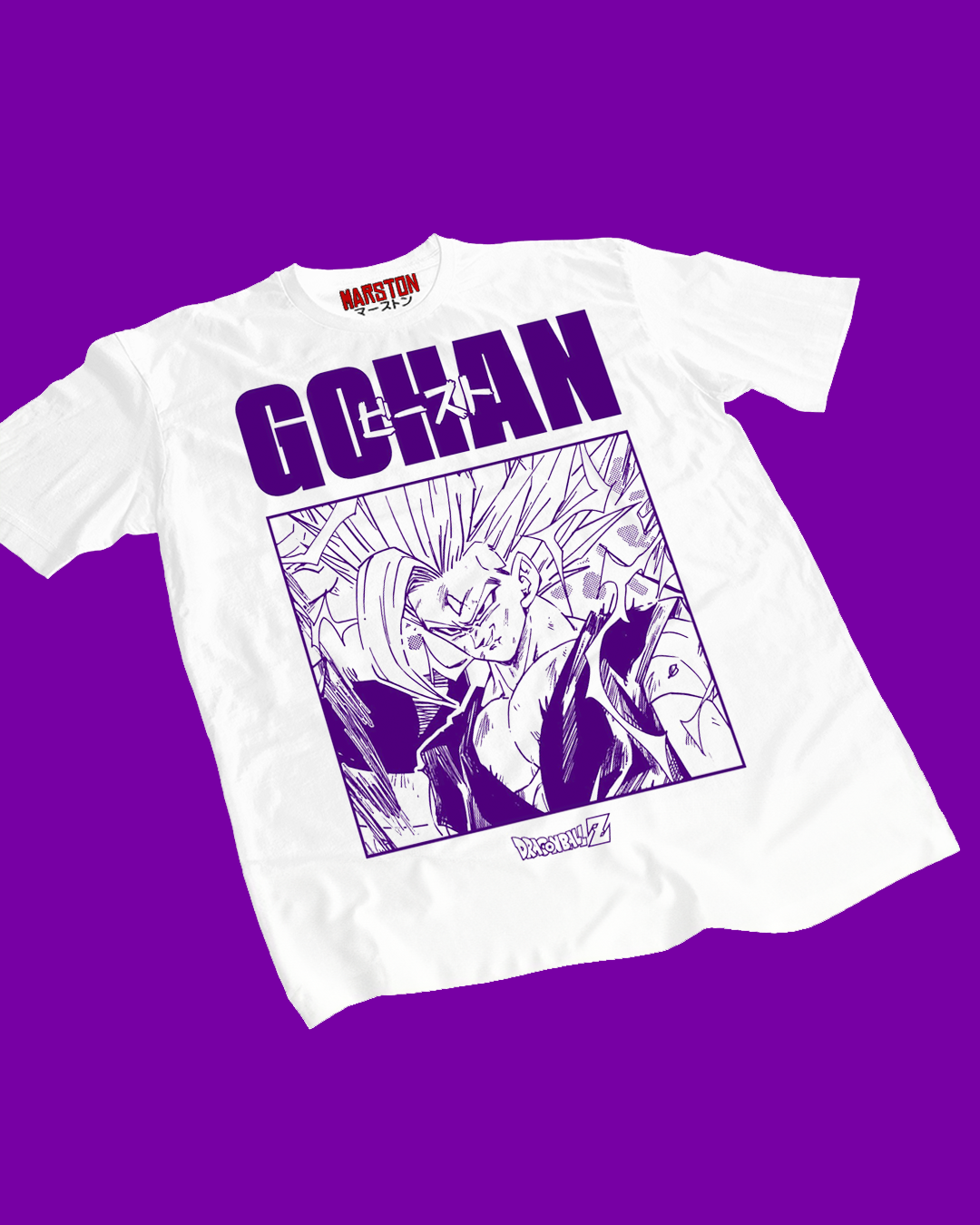 Polera blanca Dragon Ball con diseño de Son Gohan