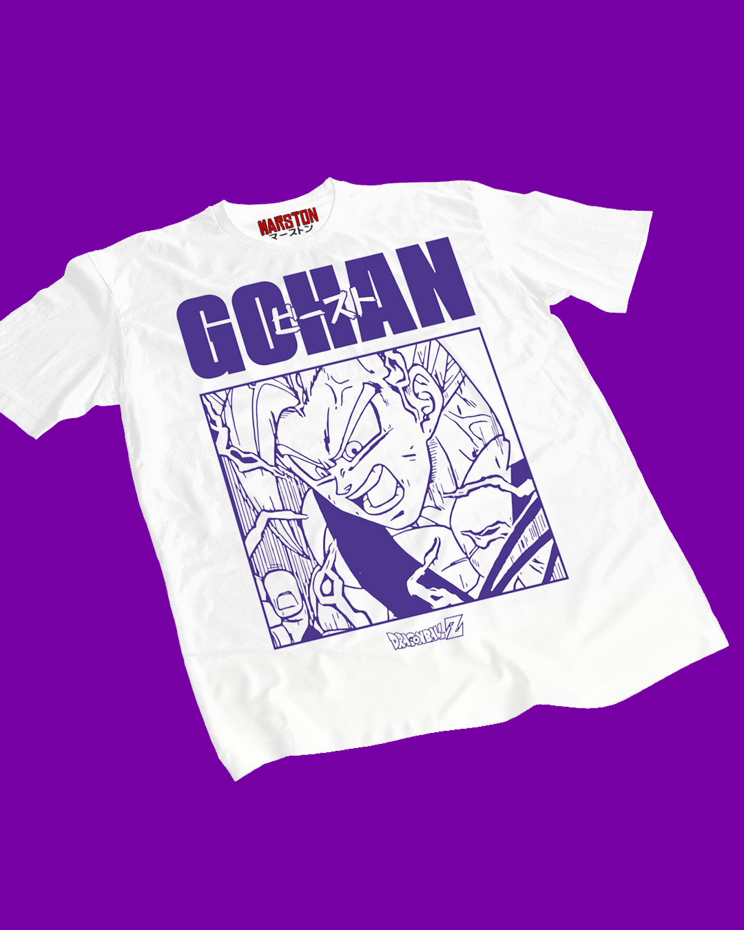 Polera blanca Dragon Ball con diseño de Son Gohan