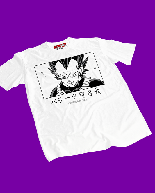 Polera blanca Dragon Ball Super con Vegeta Ultra Ego