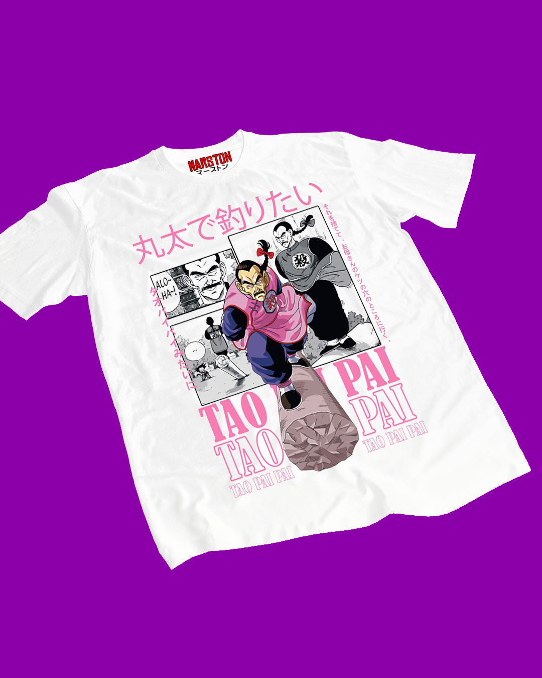 Polera blanca Dragon Ball con diseño de Tao Pai Pai