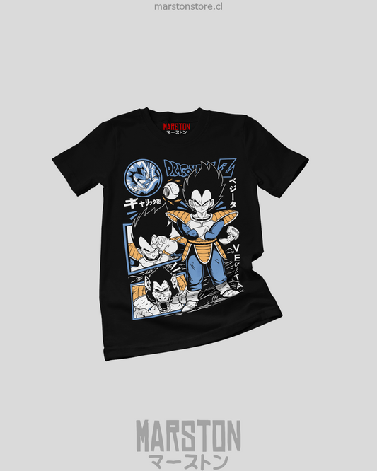 Polera negra Dragon Ball con diseño de Vegeta