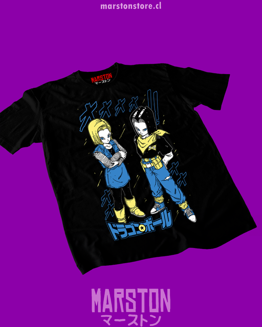 Polera negra Dragon Ball Z con Androide 17 y Androide 18